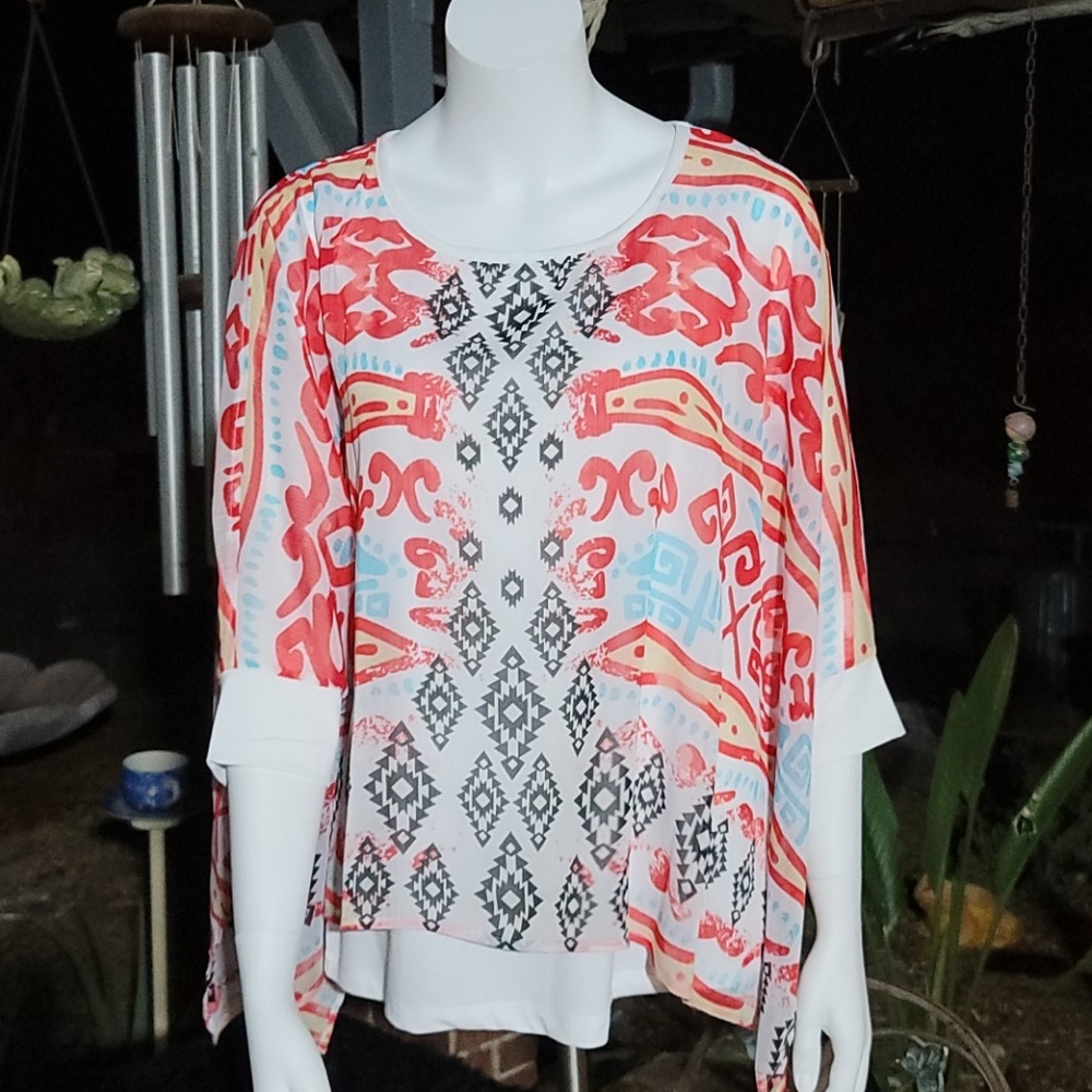 NWT African Print 3/4 Sleeve Length Layered Tank w/Sharbite Outter